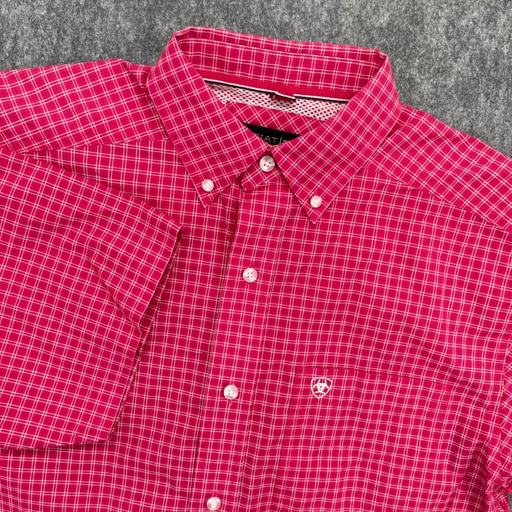 Ariat Pro Series Shirt Mens Small Red Plaid Short Sleeve Button Down Western